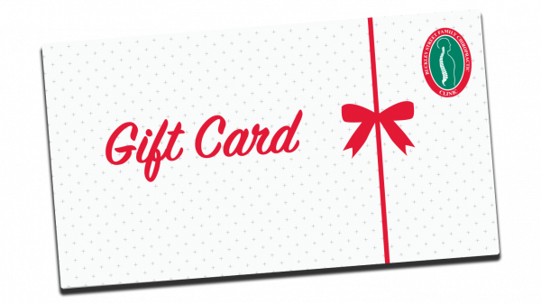 Spineline gift card with red font and bow